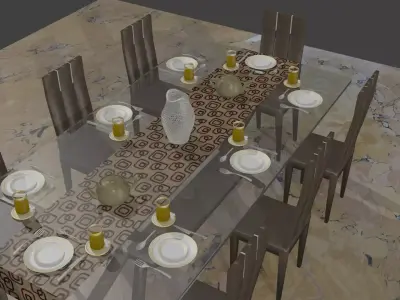 Modern dinning table set Free 3D model
