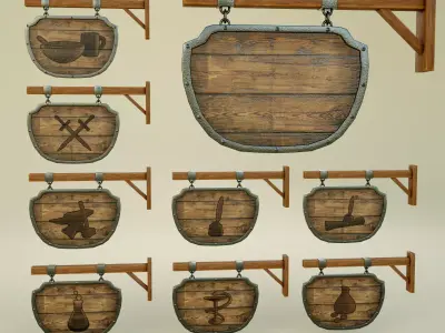 Medival Sign Set Low-poly 3D model