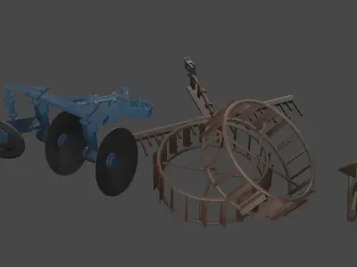 Low-poly local thailand tractor parts model Low-poly 3D model