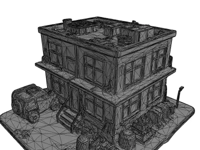 Military PostApocalyptic Compound Diorama Low-poly 3D model