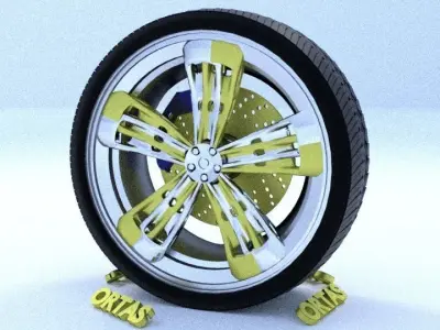 ORTAS CAR RIM 38 GAME READY RIM TIRE AND DISC 3D model