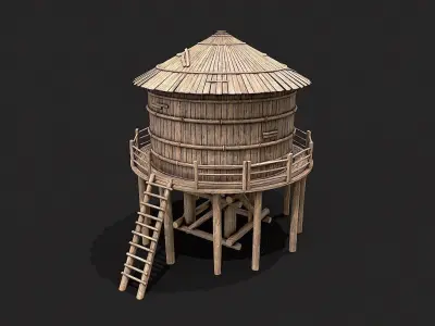 Medieval Wooden High Water Tank Low-poly 3D model