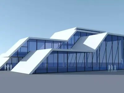 Car showroom - Exhibition interior and exterior Low-poly 3D model