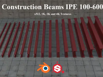 Construction Beams IPE 100-600 PBR Low-poly 3D model