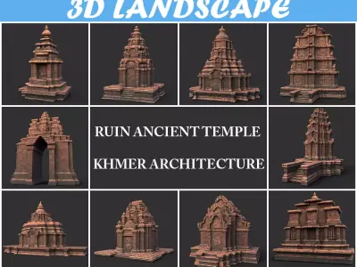 Ruin Ancient Temple - Khmer Architecture Pack A Low-poly 3D model