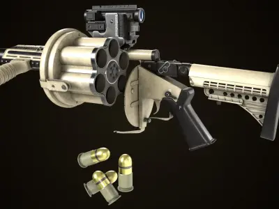 Grenade Launcher Gun All PBR Unity UE Textures Included Low-poly 3D model