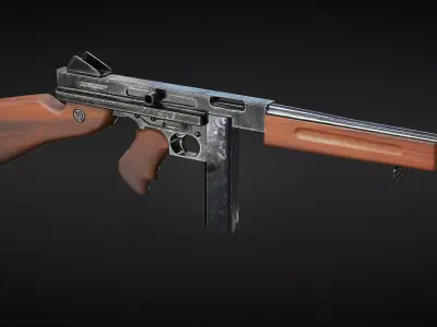 M1A1 Thompson submachine gun - 4 different skins - game ready Free low-poly 3D model