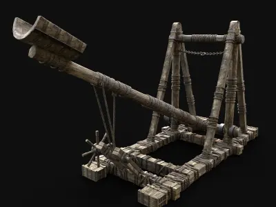 CATAPULT MEDIEVAL SIEGE ENGINE WAR MACHINE BATTLE WEAPON Low-poly 3D model