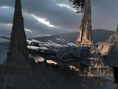 Star Wars inspired Racer With Mountain range 3D model