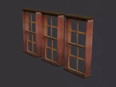Three Panel Ornate Wood Window Low-poly 3D model