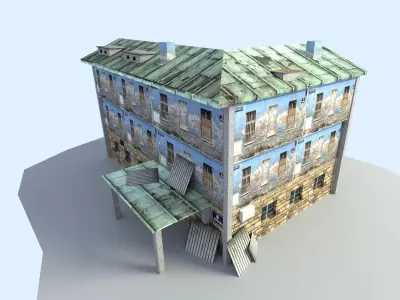 Building house with windows and balconies Low-poly 3D model