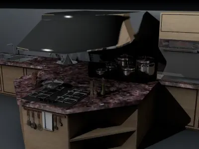 Kitchen with marble counter tops Free 3D model