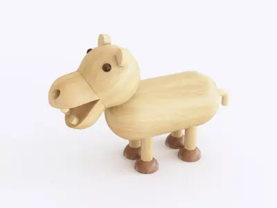 Wooden toy hippopotamus 3D model