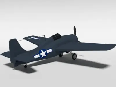 Low Poly Cartoon Grumman FM-2 Wildcat WWII Airplane Low-poly 3D model