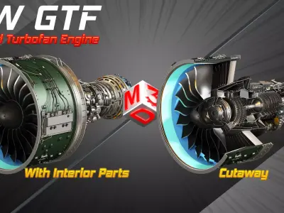 PW GTF Geared Turbofan Engine 2 in 1 3D Model Collection
