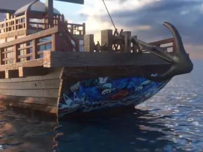 Korean Japanese Medieval Ship Set 3D model