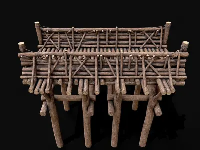 Modular Wood Bridge Platform Low-poly 3D model