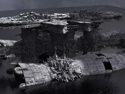 Alien Spine City base 3D model Kitbash 3D model