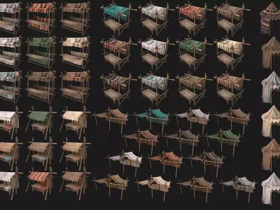 Large Market Stalls Tent Pack Low-poly 3D model