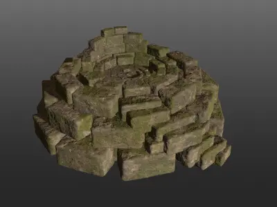 8K Ancient Sanctuary tomb red bricks and free forest material 3D model