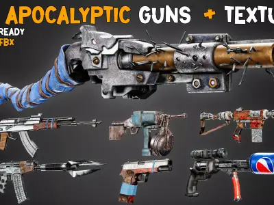 30 Apocalyptic Game-Ready Guns and 4K Textures Low-poly 3D model