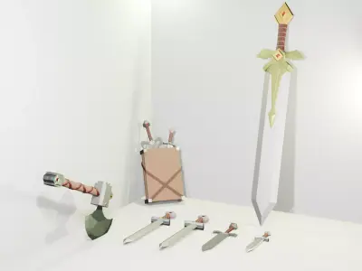 Simple lowpoly swords for any game with basic textures Low-poly 3D model