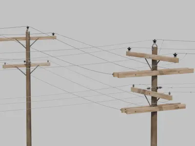 Utility Pole - Dark Wooden Mast with Double Crossarms 3D model