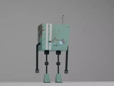 Low Poly Sci Fi Robot Combined- Separated 16 Part Model Low-poly 3D model