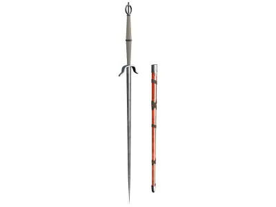 Medieval Long Hilt Sword With Scabbard Low-poly 3D model