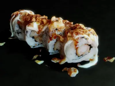 Real 3D scanned Crispy Sushi Roll with shrimp Low-poly 3D model