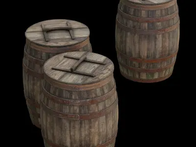 Wooden barrel with lid Low-poly 3D model