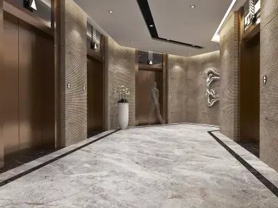 Modern Hotel Elevator Hall Low-poly 3D model