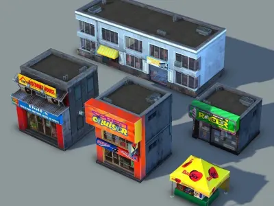Set of Small Stores - low poly Low-poly 3D model
