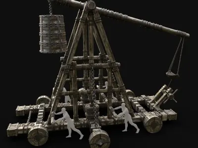 WAR MACHINE TREBUCHET MEDIEVAL SIEGE ENGINE WAR BATTLE Low-poly 3D model