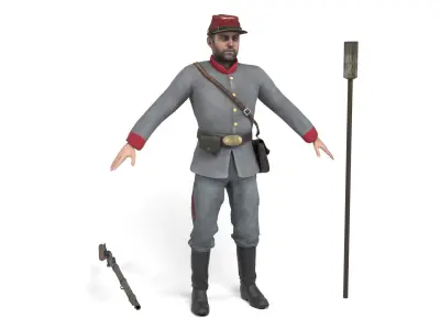 Confederate Soldier 3 - Artillery Low-poly 3D model