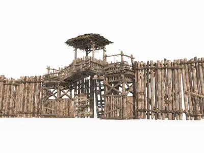 Asian ancient architecture checkpoint defense gate 3D model