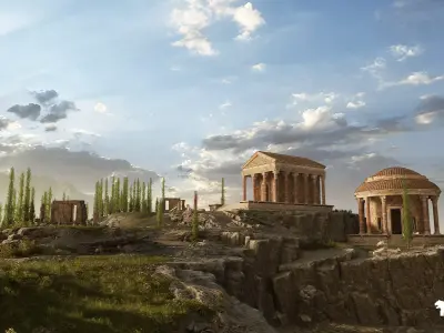 Roman Temple Ruins Low-poly 3D model