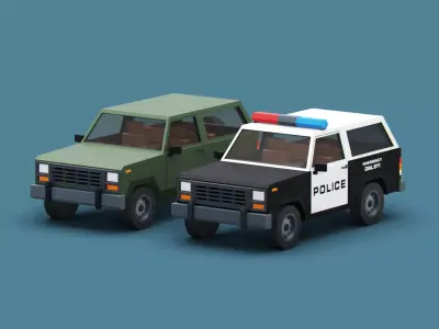 Stylized Cartoon SUV Police Car Low-poly 3D model