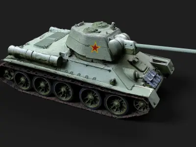 military soviet t34 tank original painting PBR photogrammetry Low-poly 3D model