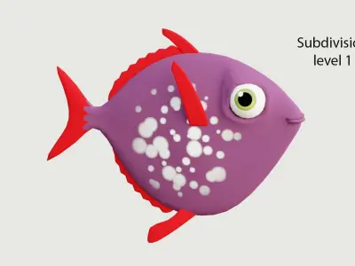 Cartoon purple fish 3D model
