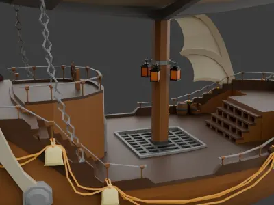 Fantasy Flying Airship Low-poly 3D model