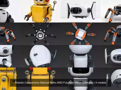 Robotic Companions Stylized Retro AND Futuristic Mech Collection 3D Model Pack