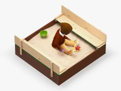 Black Skinned Toddler Boy in Sandpit 3D model