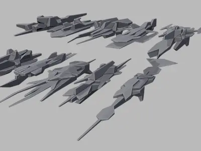 Spaceship Basemesh Kitbash - 100 Models Pack Low-poly 3D model