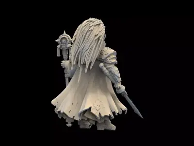 Sci-Fi Dark Priest STL Grimdark Warrior Miniature with Staff  3D print model