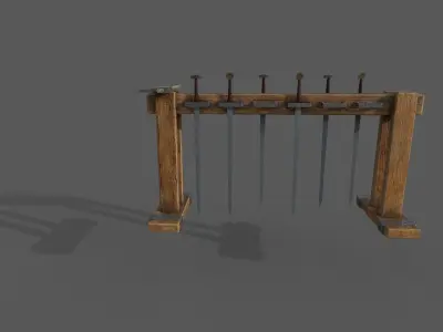 Medieval Rack and swords Low-poly 3D model
