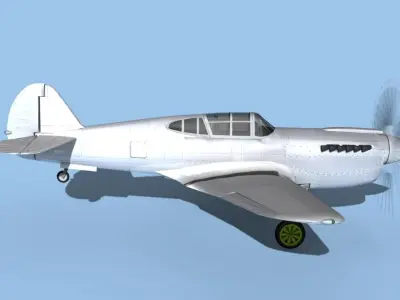 Curtiss P-40F Warhawk Bare Metal 3D model