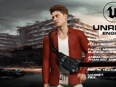 Zombie Hunter full rigged - game ready - animated Low-poly 3D model