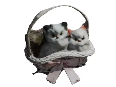 Two Toy Stuffed Cats in a Basket Low-poly 3D model