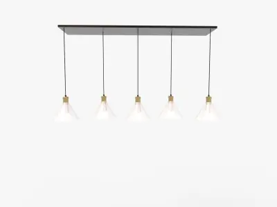 Presta Black Metal And Glass Five Light Pendant Lamp 3D model